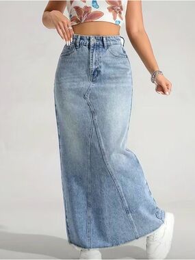 Light Wash Denim Maxi Skirt
